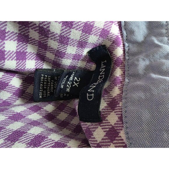 Lands End Womens 2X Purple & White Gingham Check Long Sleeve Button-Down Shirt - Picture 5 of 8